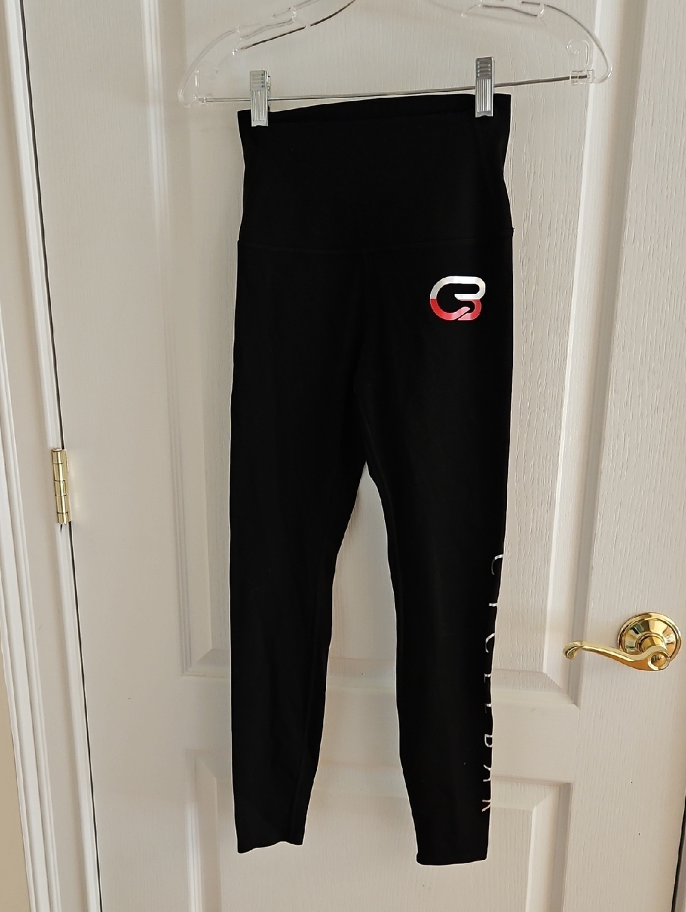 Cyclebar Black High-Waist Leggings with Red & Silver Logo